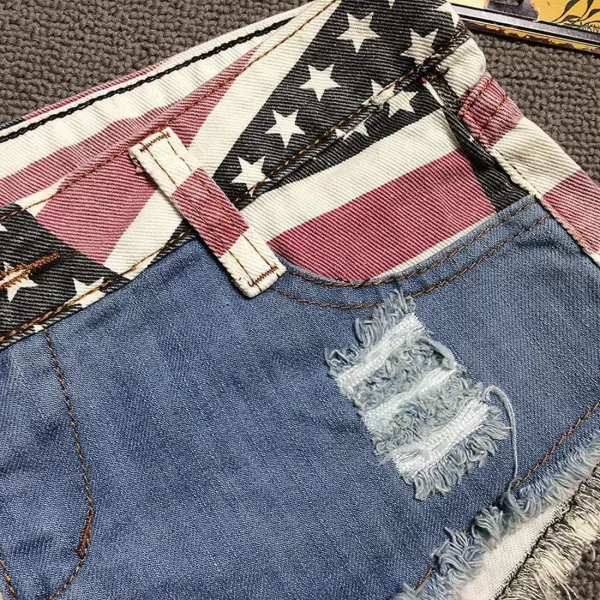 chouyatou Womens LowRise American Flag Print Daisy Duke Ripped Denim ShortsBlue