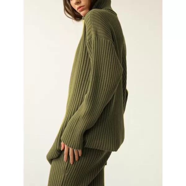 chouyatou Womens Two Piece Sweater Skirt Sets Ribbed Knit Turtleneck Sweater Bodycon Skirt 2 Piece OutfitsGreen