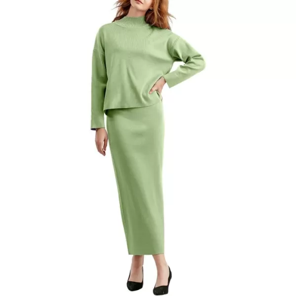 chouyatou Womens 2 Piece Outfits Knit Sweater Sets Mock Neck Sweater Top Side Split Bodycon Skirt SetsLight Blue
