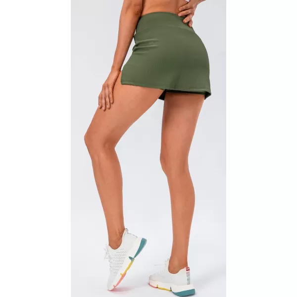 chouyatou Womens Active Stretched High Waisted A Line Ribbed Knit Tennis Gym Running Skorts Skirts with ShortsArmy Green