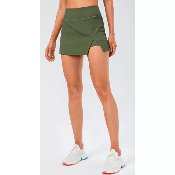 chouyatou Womens Active Stretched High Waisted A Line Ribbed Knit Tennis Gym Running Skorts Skirts with ShortsArmy Green