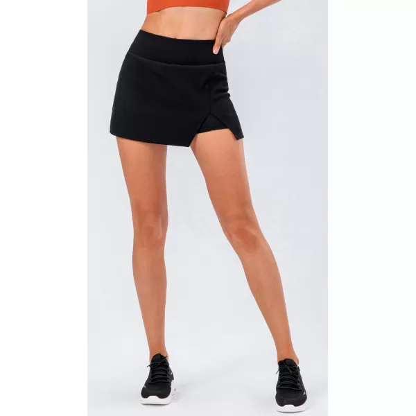 chouyatou Womens Active Stretched High Waisted A Line Ribbed Knit Tennis Gym Running Skorts Skirts with ShortsBlack