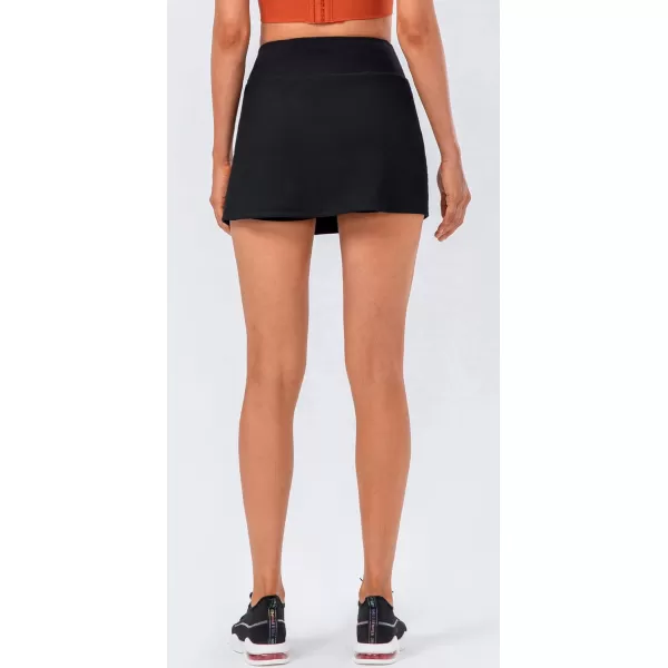 chouyatou Womens Active Stretched High Waisted A Line Ribbed Knit Tennis Gym Running Skorts Skirts with ShortsBlack