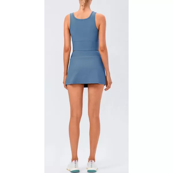 chouyatou Womens Active Stretched High Waisted A Line Ribbed Knit Tennis Gym Running Skorts Skirts with ShortsBlue