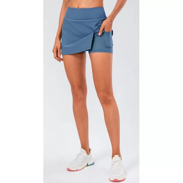 chouyatou Womens Active Stretched High Waisted A Line Ribbed Knit Tennis Gym Running Skorts Skirts with ShortsBlue