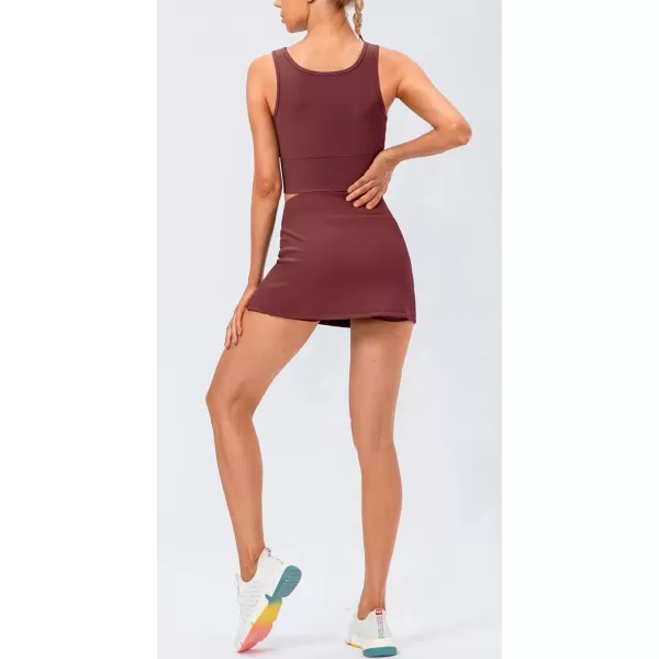 chouyatou Womens Active Stretched High Waisted A Line Ribbed Knit Tennis Gym Running Skorts Skirts with ShortsDark Red
