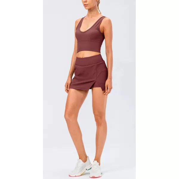chouyatou Womens Active Stretched High Waisted A Line Ribbed Knit Tennis Gym Running Skorts Skirts with ShortsDark Red