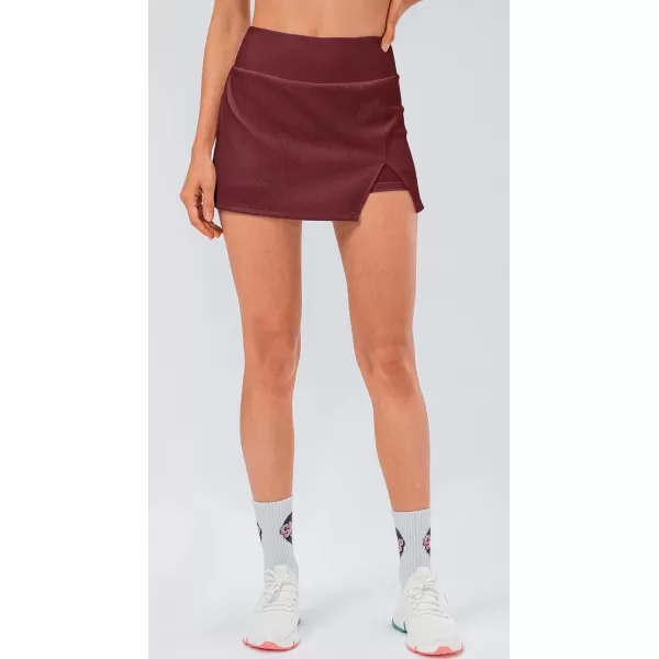 chouyatou Womens Active Stretched High Waisted A Line Ribbed Knit Tennis Gym Running Skorts Skirts with ShortsDark Red