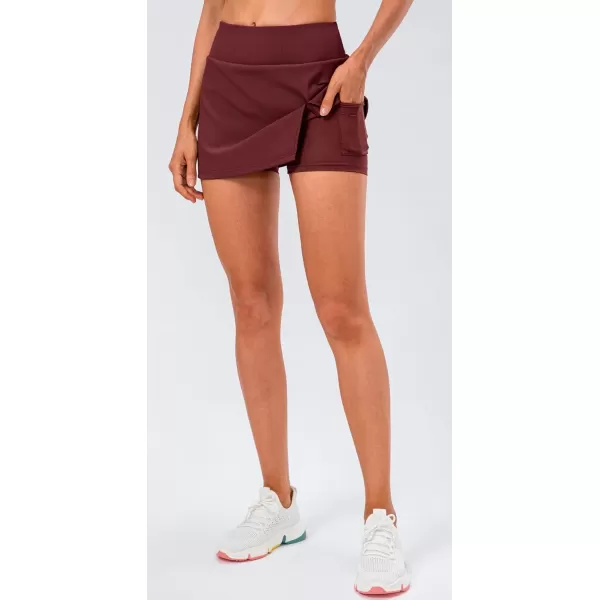 chouyatou Womens Active Stretched High Waisted A Line Ribbed Knit Tennis Gym Running Skorts Skirts with ShortsDark Red