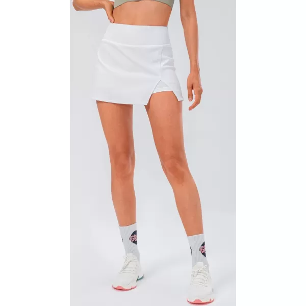 chouyatou Womens Active Stretched High Waisted A Line Ribbed Knit Tennis Gym Running Skorts Skirts with ShortsWhite