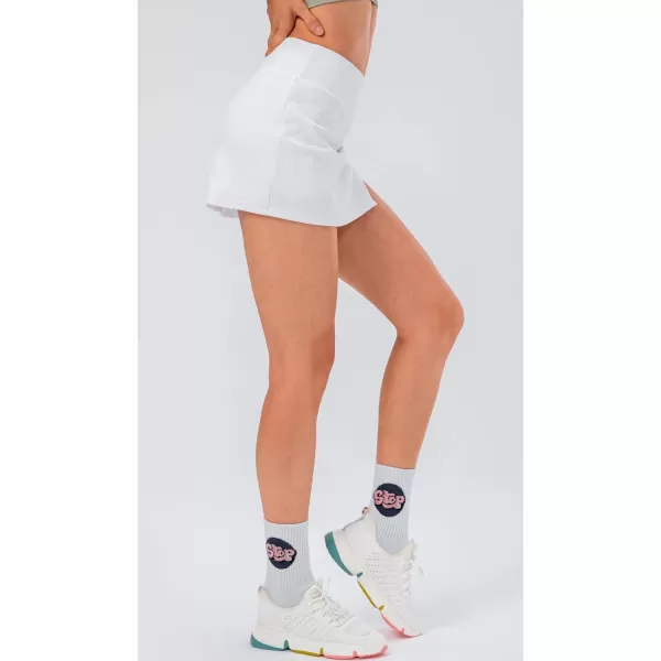 chouyatou Womens Active Stretched High Waisted A Line Ribbed Knit Tennis Gym Running Skorts Skirts with ShortsWhite