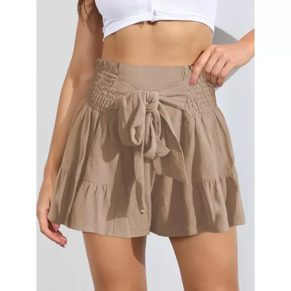 chouyatou Womens Cute Flowy Bowknot Summer Shorts Casual Smoked Ruffle High Waisted Wide Leg ShortsApricot