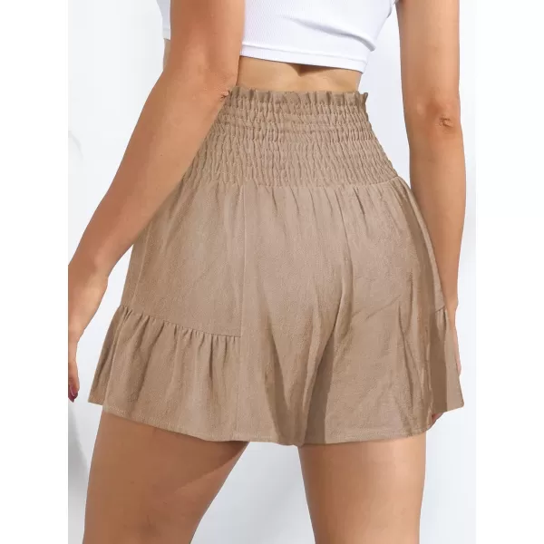 chouyatou Womens Cute Flowy Bowknot Summer Shorts Casual Smoked Ruffle High Waisted Wide Leg ShortsApricot