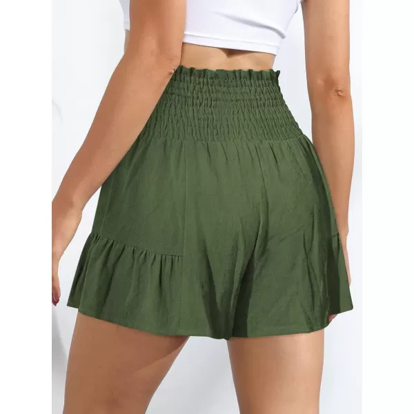 chouyatou Womens Cute Flowy Bowknot Summer Shorts Casual Smoked Ruffle High Waisted Wide Leg ShortsArmy Green