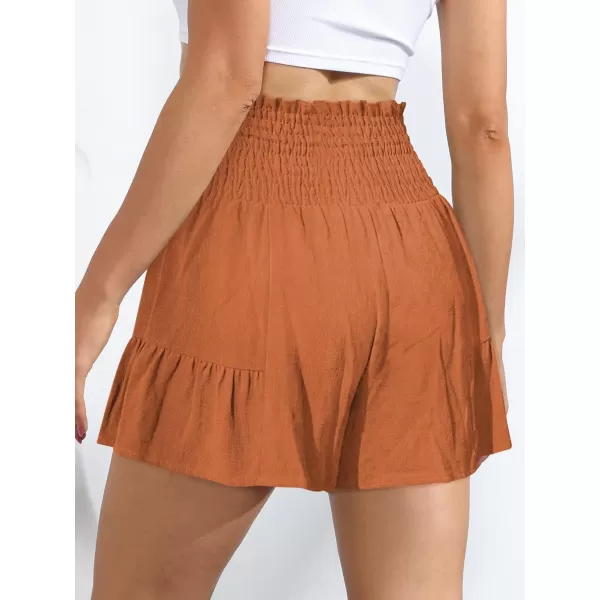 chouyatou Womens Cute Flowy Bowknot Summer Shorts Casual Smoked Ruffle High Waisted Wide Leg ShortsBrick Red