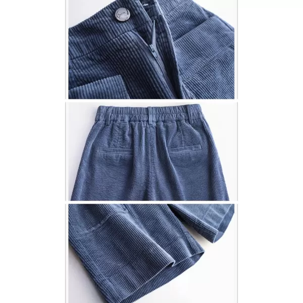 chouyatou Womens Cute Wide Leg Corduroy Shorts High Elastic Waisted Corduroy Short Pants with PocketsBlue
