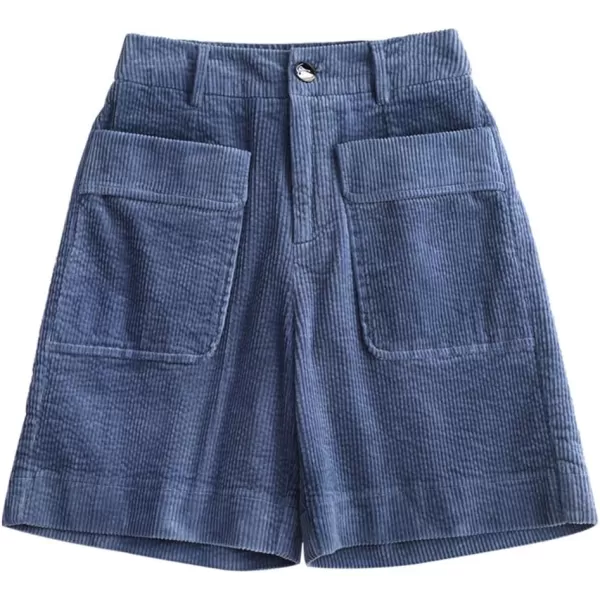 chouyatou Womens Cute Wide Leg Corduroy Shorts High Elastic Waisted Corduroy Short Pants with PocketsBlue