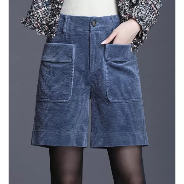 chouyatou Womens Cute Wide Leg Corduroy Shorts High Elastic Waisted Corduroy Short Pants with PocketsBlue