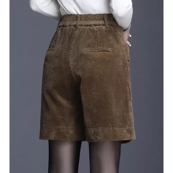 chouyatou Womens Cute Wide Leg Corduroy Shorts High Elastic Waisted Corduroy Short Pants with PocketsBrown