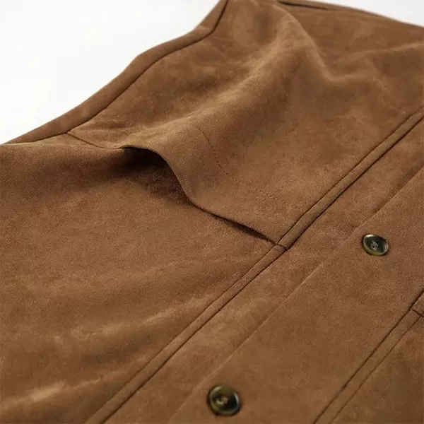 chouyatou Womens Faux Suede Leather Jacket Lapel Collar Button Down Faux Suede Leather Shacket JacketBrown