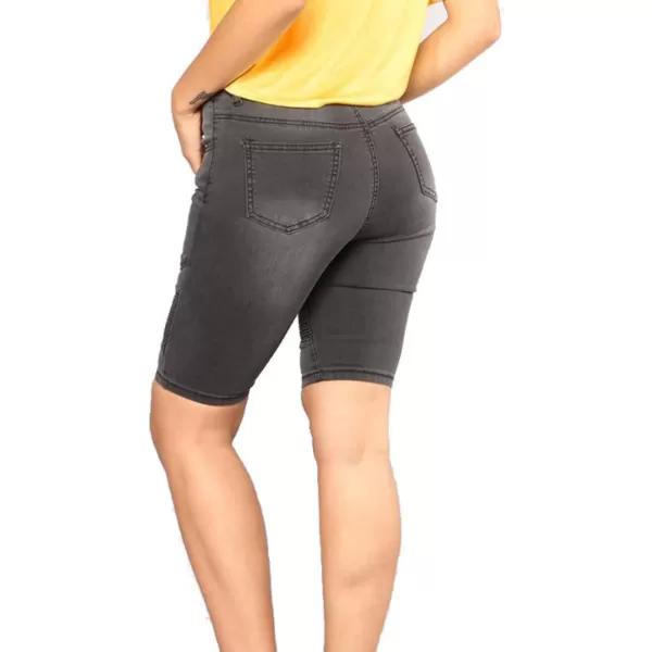 chouyatou Womens Moto Stretchy High Waist ButtLifting Wrinkle Cuffed Denim Bermuda ShortsDark Grey