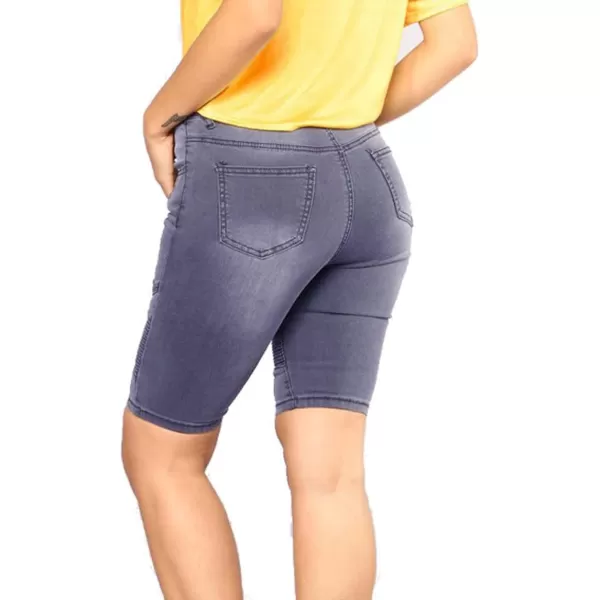 chouyatou Womens Moto Stretchy High Waist ButtLifting Wrinkle Cuffed Denim Bermuda ShortsLight Grey