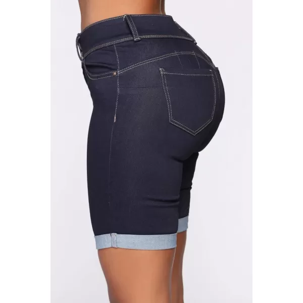 chouyatou Womens Stretchy Fit RollUp Cuff Summer Skinny Bermuda Jean ShortsDark Blue