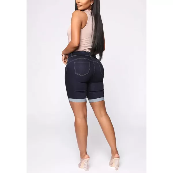 chouyatou Womens Stretchy Fit RollUp Cuff Summer Skinny Bermuda Jean ShortsDark Blue