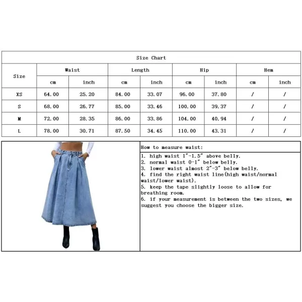 chouyatou Womens Summer Boho Elastic High Waisted A Line Flared Midi Long Denim Jean Dress with PocketsBlue