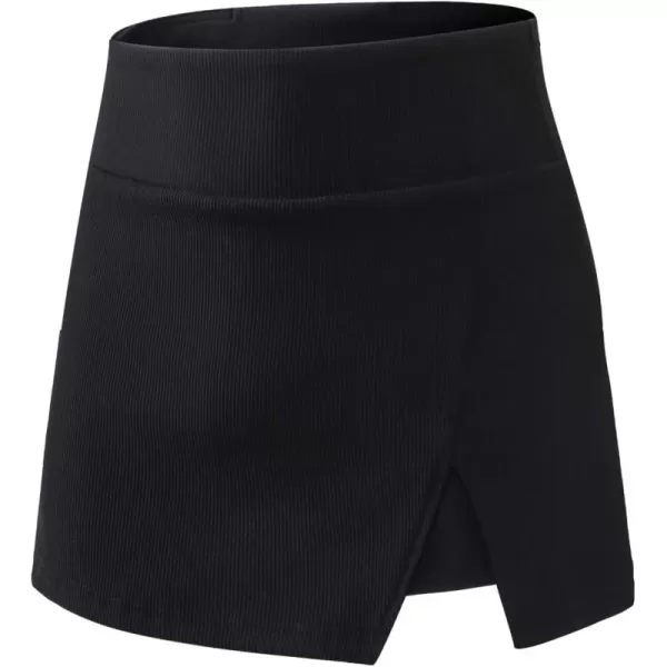chouyatou Womens Active Stretched High Waisted A Line Ribbed Knit Tennis Gym Running Skorts Skirts with ShortsBlack