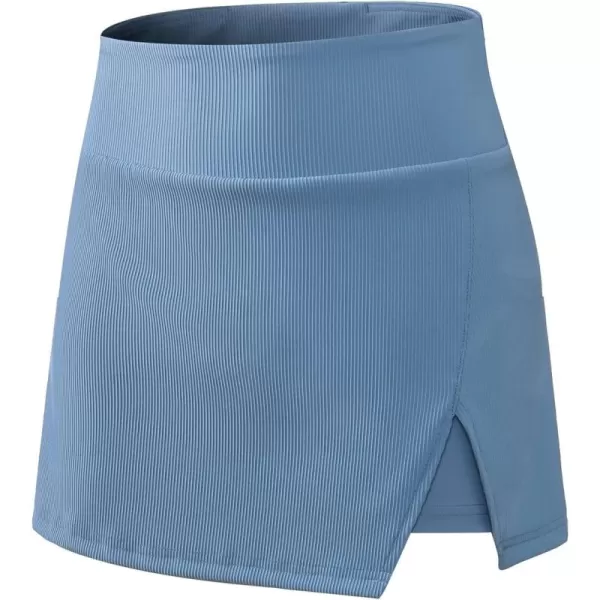chouyatou Womens Active Stretched High Waisted A Line Ribbed Knit Tennis Gym Running Skorts Skirts with ShortsBlue