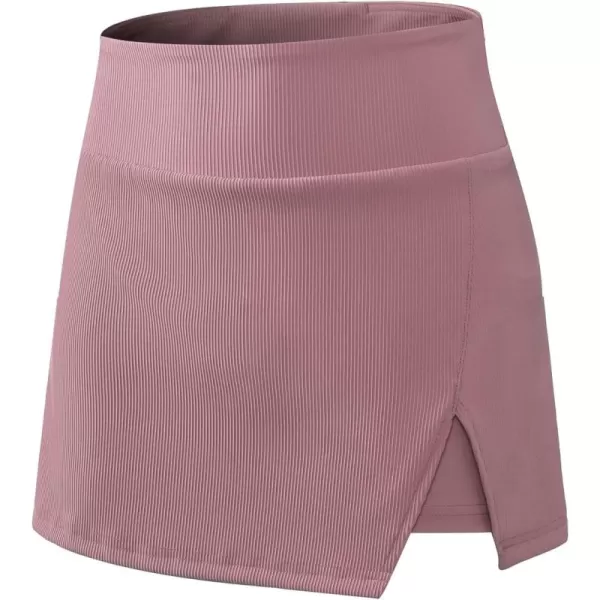 chouyatou Womens Active Stretched High Waisted A Line Ribbed Knit Tennis Gym Running Skorts Skirts with ShortsPink