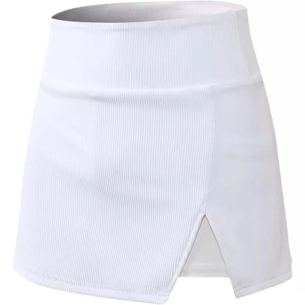 chouyatou Womens Active Stretched High Waisted A Line Ribbed Knit Tennis Gym Running Skorts Skirts with ShortsWhite