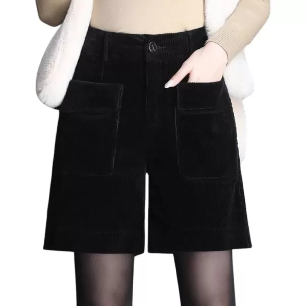chouyatou Womens Cute Wide Leg Corduroy Shorts High Elastic Waisted Corduroy Short Pants with PocketsBlack
