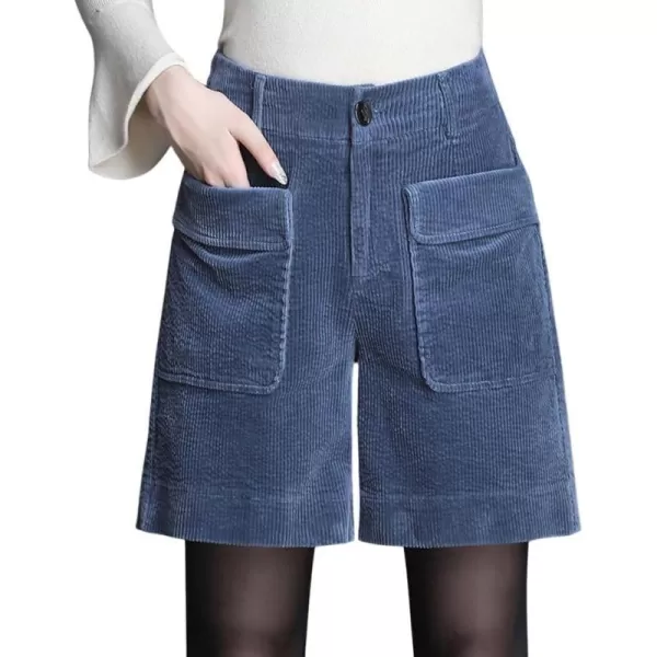 chouyatou Womens Cute Wide Leg Corduroy Shorts High Elastic Waisted Corduroy Short Pants with PocketsBlue