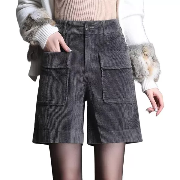 chouyatou Womens Cute Wide Leg Corduroy Shorts High Elastic Waisted Corduroy Short Pants with PocketsGray