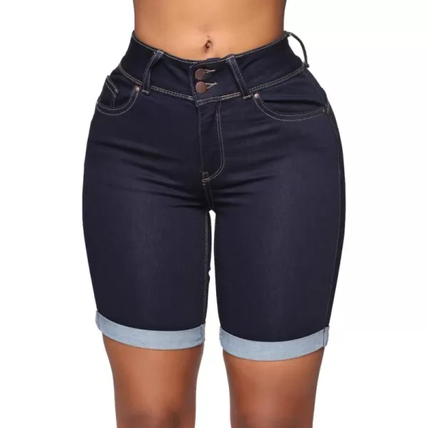 chouyatou Womens Stretchy Fit RollUp Cuff Summer Skinny Bermuda Jean ShortsDark Blue