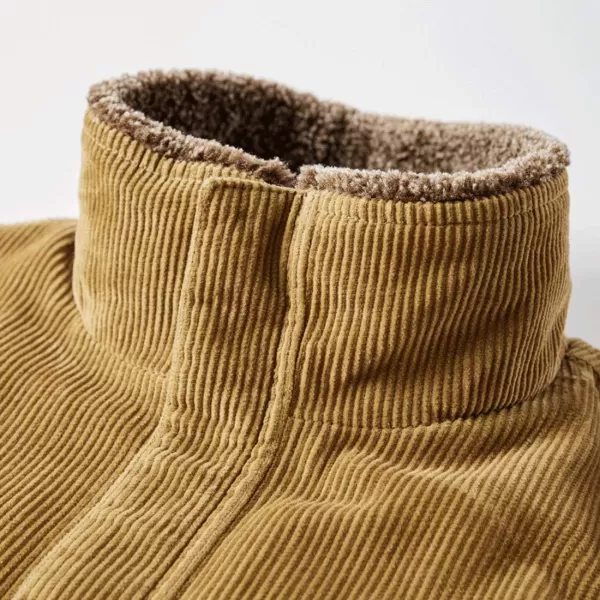 chouyatou Mens Casual Fleece Collar Thicken Quilted Lined Corduroy Bomber Jacket CoatKhaki