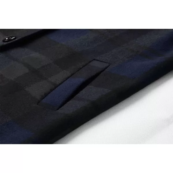 chouyatou Mens Casual Notched Collar Plaid Single Breasted Wool Blend Formal Trench Top CoatNavyplaid