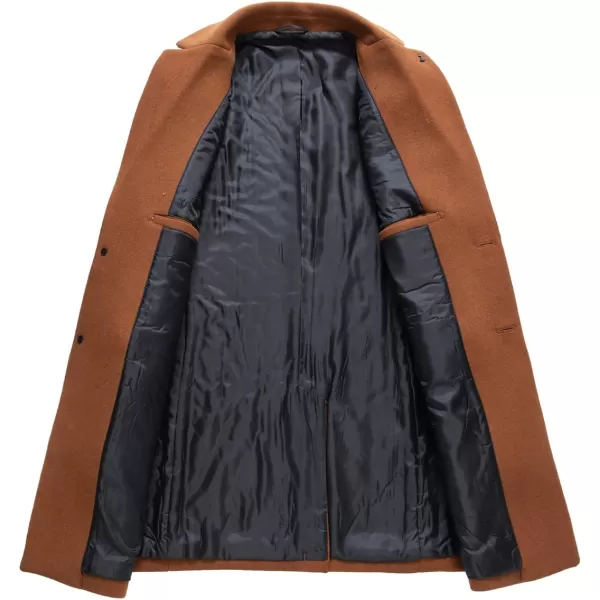 chouyatou Mens Classic Notched Collar 2 Button Slim Fit Heavyweight Padded Wool Blend Windbreaker Long Trench CoatBrown