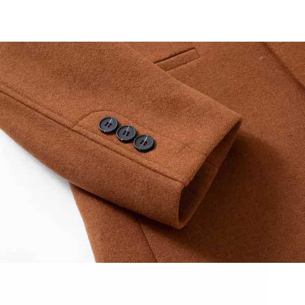 chouyatou Mens Classic Notched Collar 2 Button Slim Fit Heavyweight Padded Wool Blend Windbreaker Long Trench CoatBrown