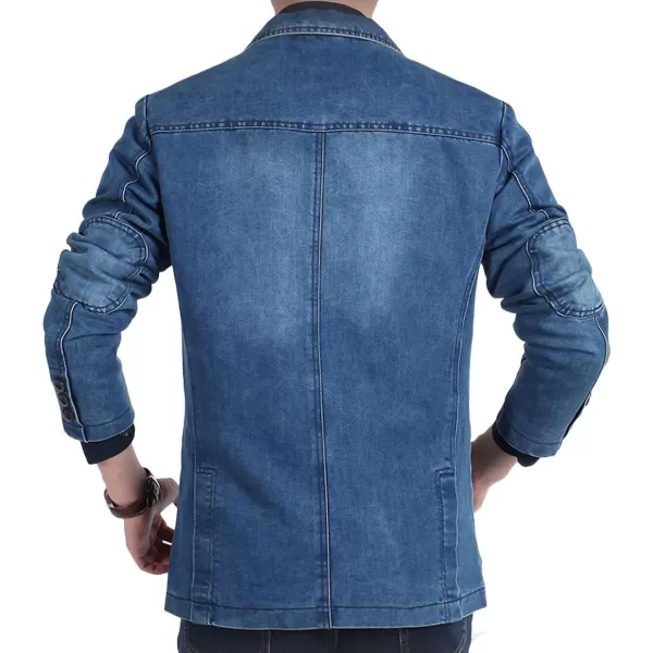 chouyatou Mens Classic Notched Collar 3 Button Tailoring Distressed Denim Blazer JacketBlue