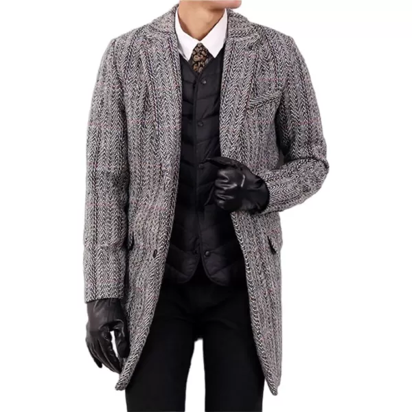 chouyatou Mens Notched Collar Wool Blend Trench Coat Casual Single Breasted Wool Pea CoatGray