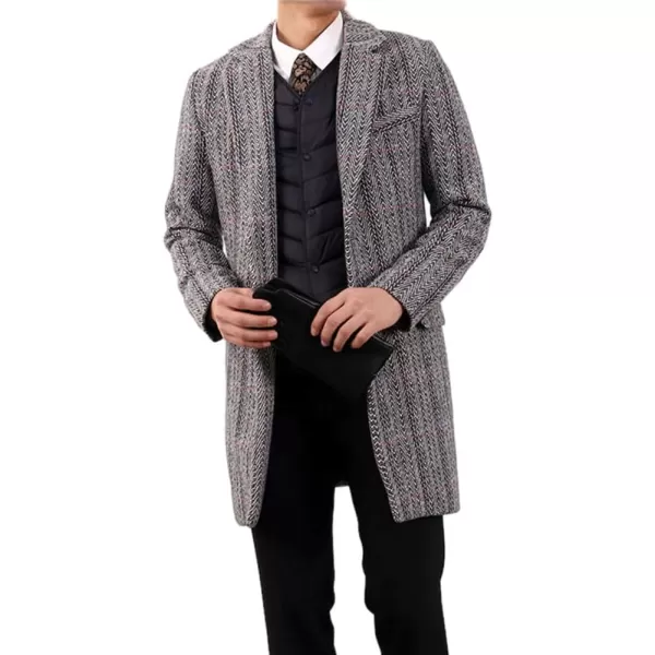 chouyatou Mens Notched Collar Wool Blend Trench Coat Casual Single Breasted Wool Pea CoatGray