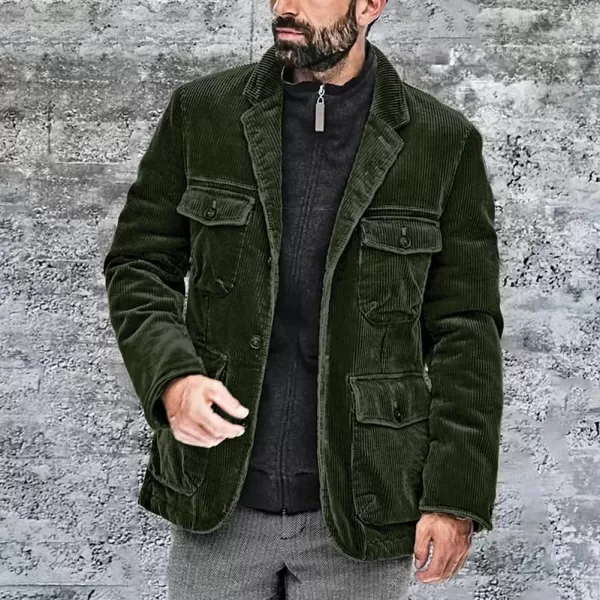 chouyatou Mens Vintage Corduroy Notched Lapel Button Down Business Blazer Jacket Sport CoatArmy Green