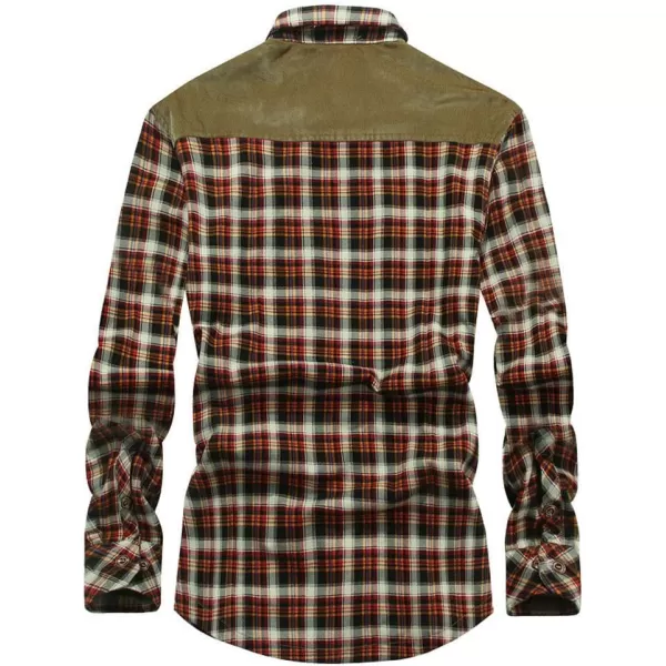 chouyatou Mens Warm Long Sleeve Fleece Lined Spliced Plaid Button Down ShirtRed