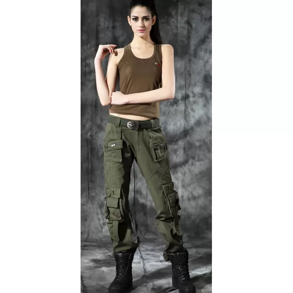 chouyatou Womens Casual Loose Military MultiPocket Wild Ribstop Cargo PantArmy Green