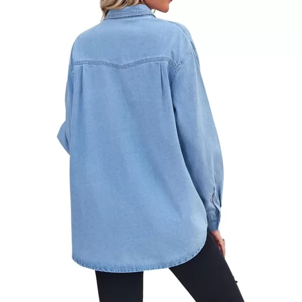 chouyatou Womens Spring Long Sleeve Denim Jean Shirts Button Down Shirt Business Casual TopsBlue