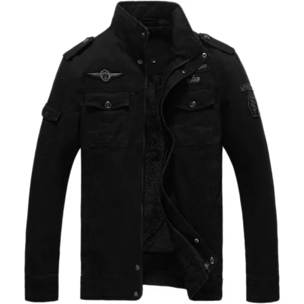 chouyatou Mens Casual Long Sleeve Full Zip Jacket with Shoulder StrapsThickblack