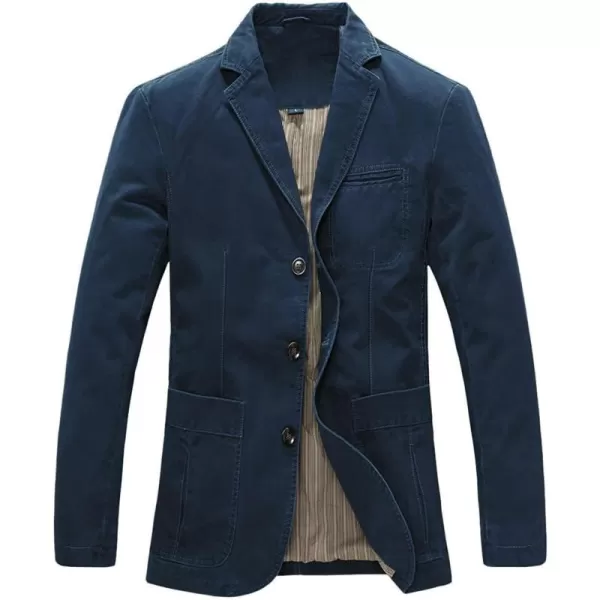 chouyatou Mens Casual ThreeButton Stripe Lined Cotton Twill Suit JacketDark Blue